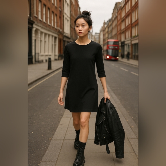 GAP Dresses & Skirts - Gap mini dress 4 black shift 3/4 sleeve feminine comfort back zipper short